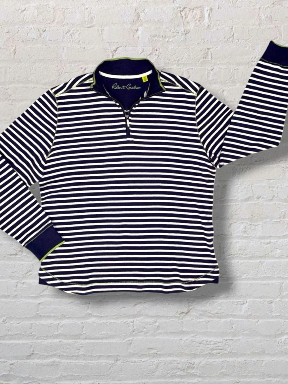 Robert Graham Classic Fit Quarter Zip Sweater Navy White Stripe Cotton Men’s M